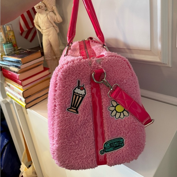 Pink Fuzzy Tote Bag with Fun Patches - Picture 3 of 8